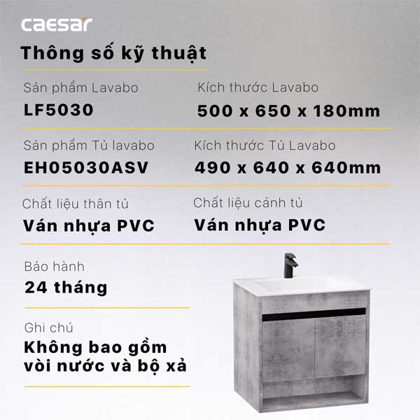 Bộ Tủ Chậu Lavabo Treo Tường Caesar LF5030 + EH05030ASV 6 Bộ Tủ Chậu Lavabo Treo Tường Caesar LF5030 + EH05030ASV