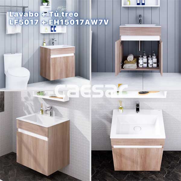 Bộ Tủ Chậu Lavabo Treo Tường Caesar LF5017 + EH15017AW7V 
