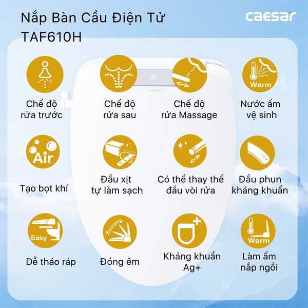 Bồn Cầu 2 Khối Kết Hợp Nắp Rửa Thông Minh Caesar CD1341 + TAF610H 