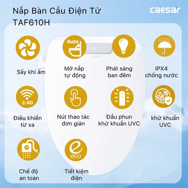 Bồn Cầu 2 Khối Kết Hợp Nắp Rửa Thông Minh Caesar CD1341 + TAF610H 