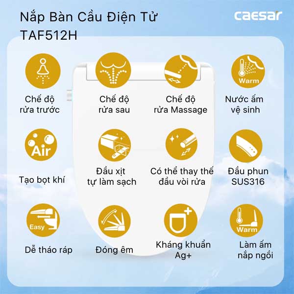 Bồn Cầu 1 Khối Kết Hợp Nắp Rửa Thông Minh Caesar C1395F + TAF512H 