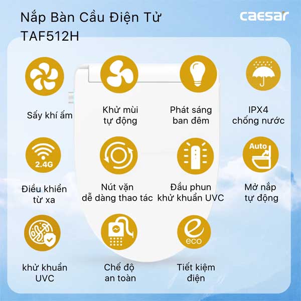 Bồn Cầu 1 Khối Kết Hợp Nắp Rửa Thông Minh Caesar C1395F + TAF512H 