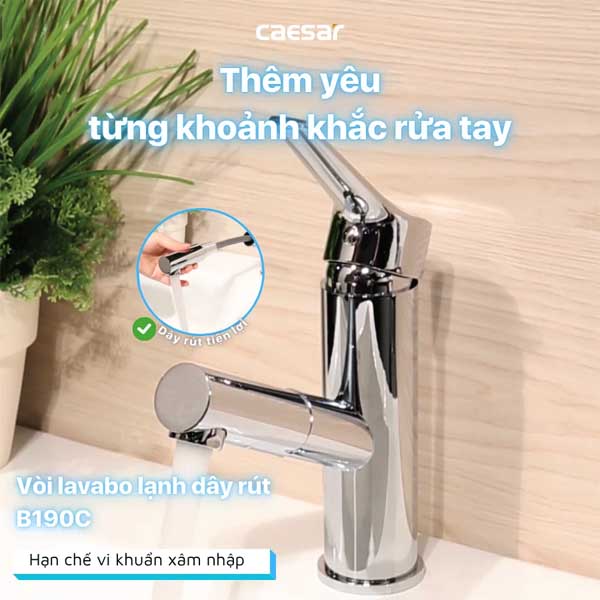 Vòi Lavabo Lạnh Dây Rút Caesar B190C