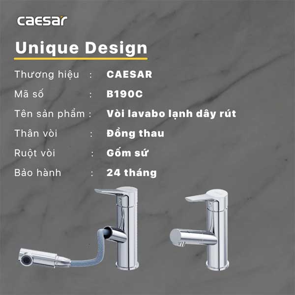 Vòi Lavabo Lạnh Dây Rút Caesar B190C 5 Vòi Lavabo Lạnh Dây Rút Caesar B190C