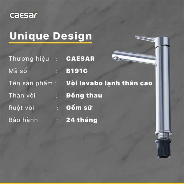 Vòi Lavabo Lạnh Cổ Cao Caesar B191C 5 Vòi Lavabo Lạnh Cổ Cao Caesar B191C