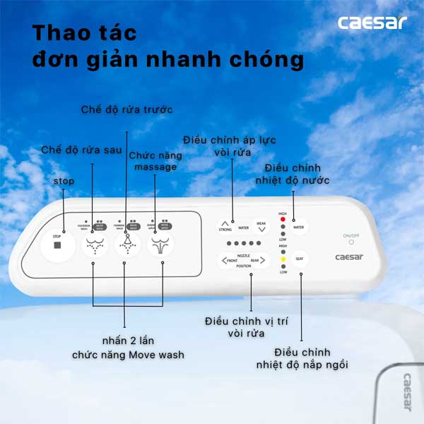 Bồn Cầu 2 Khồi Kết Hợp Nắp Thông Minh Caesar  CD1342 + TAF400H 