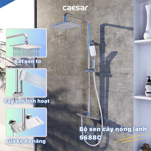 Bộ Vòi Sen Cây Nóng Lạnh CAESAR S688C 