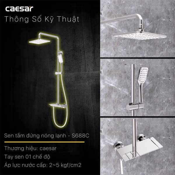 Bộ Vòi Sen Cây Nóng Lạnh CAESAR S688C 