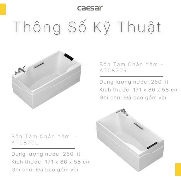 Bồn Tắm Chân Yếm 1,7 Mét Caesar AT0870R