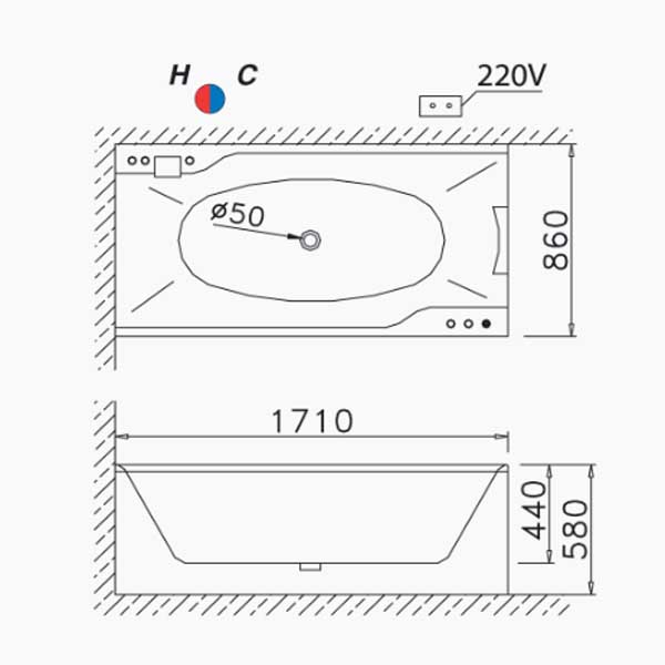 Bồn Tắm Chân Yếm 1,7 Mét Caesar AT0870L Yếm Trái