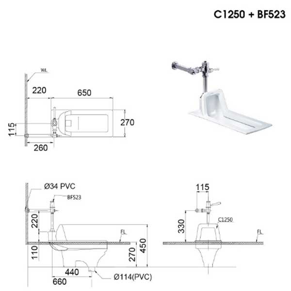 Bồn Cầu Xổm Caesar C1250 + BF523A 