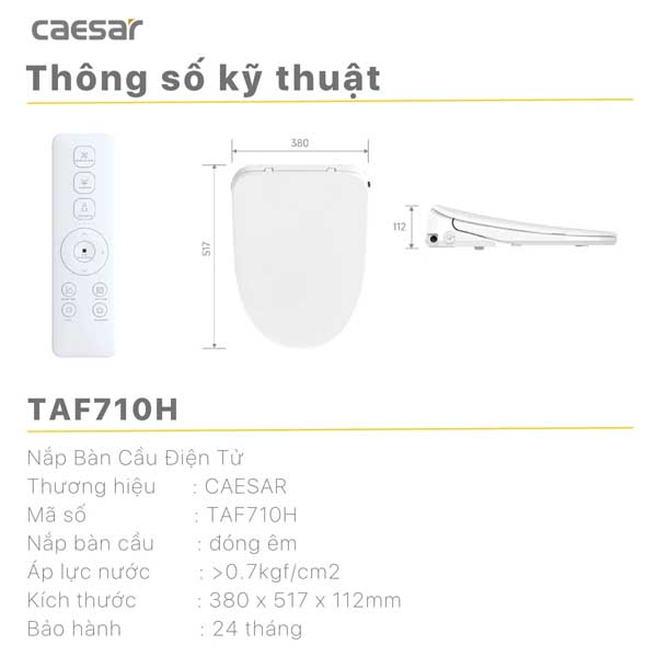 Bồn Cầu 2 Khối Nắp Rửa Thông Minh Caesar CD1320 + TAF710H 7 Bồn Cầu 2 Khối Nắp Rửa Thông Minh Caesar CD1320 + TAF710H