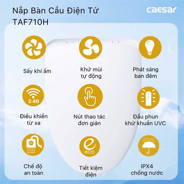 Bồn Cầu 1 Khối Kết Hợp Nắp Rửa Thông Minh Caesar C1374F + TAF710H 