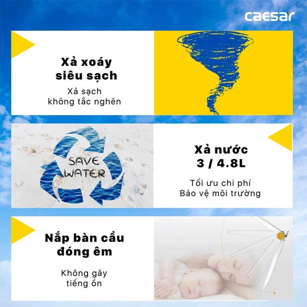 Bồn Cầu 2 Khồi Kết Hợp Nắp Thông Minh Caesar  CD1342 + TAF400H 