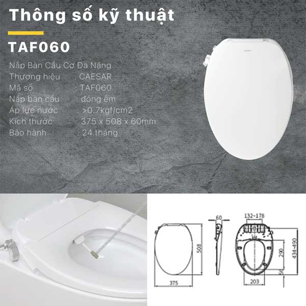 Bồn Cầu 2 Khối Kết Hợp Nắp Rửa Cơ Đa Năng Caesar CD1342 + TAF060 