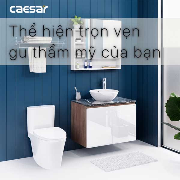 Bộ Tủ Chậu Lavabo Caesar Treo Tường L5215 + EH48002AWV
