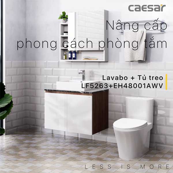 Bộ Tủ Chậu Lavabo Treo Tường Caesar  LF5263 + EH48001AWV 