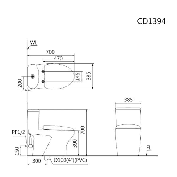 Bồn Cầu 1 Khối Nắp Điện Tử Caesar C1394F + TAF610H 